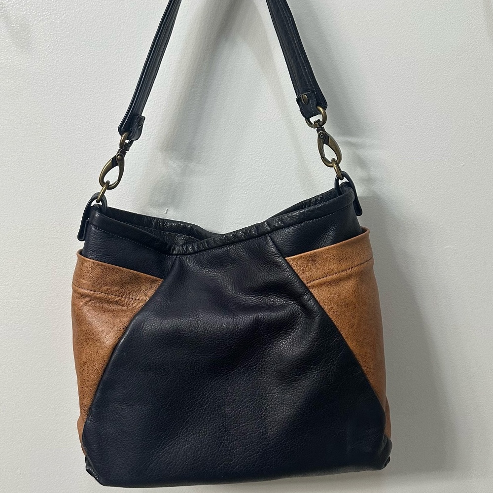 Custom North Moor Design Northern Right Leather Shoulder Bag EUC Navy and Tan - Picture 7 of 8